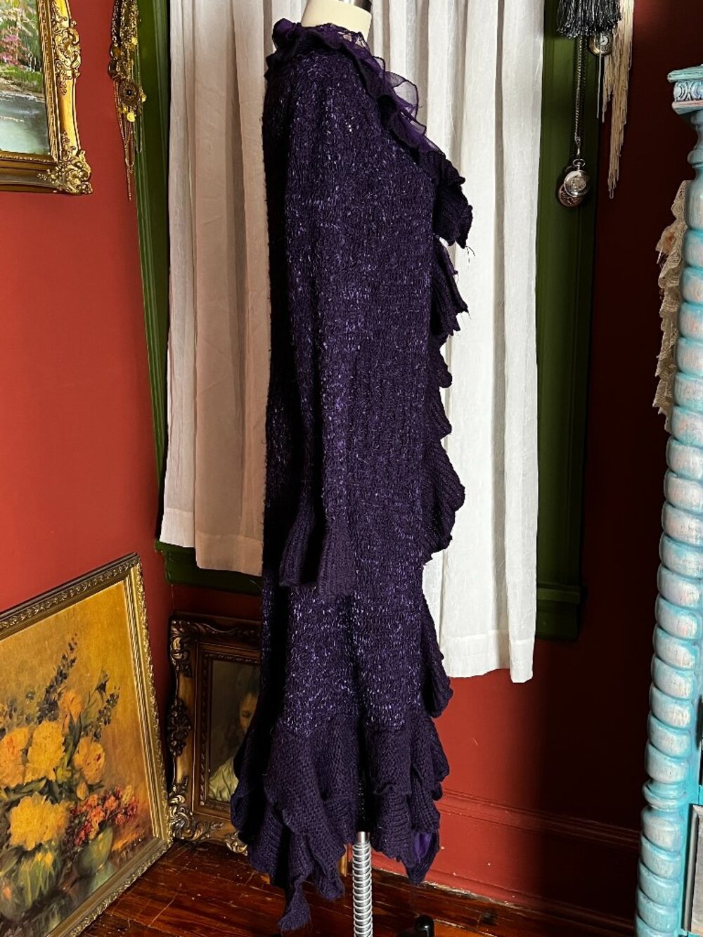 Purple Knit Ruffle duster - Picture 3 of 16